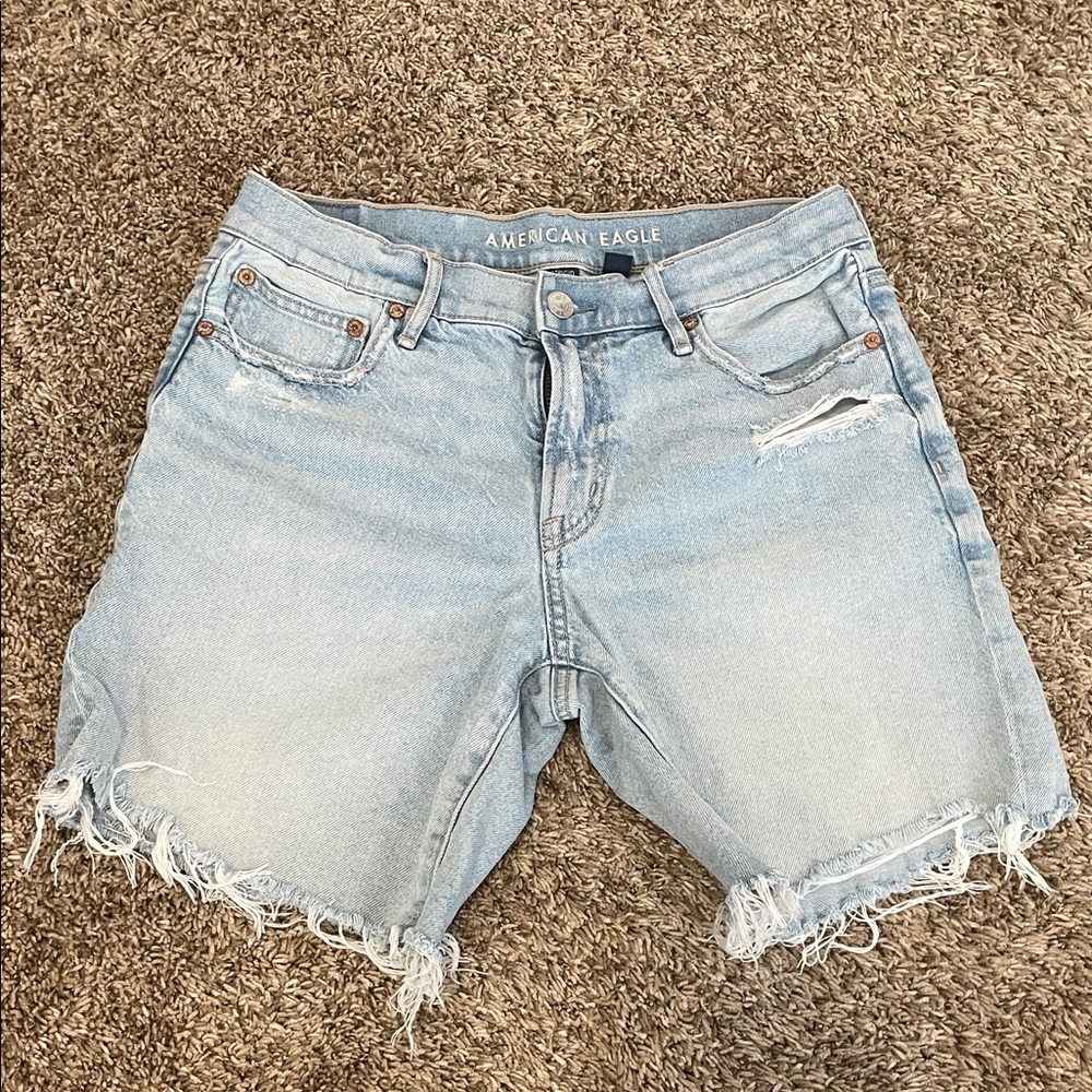 American Eagle Outfitters Women's Frayed Light Blue Jean Shorts